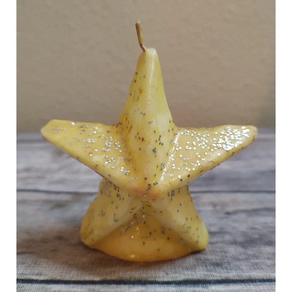 Vintage Star Shaped Candle With Glitter Vtg Candle A20